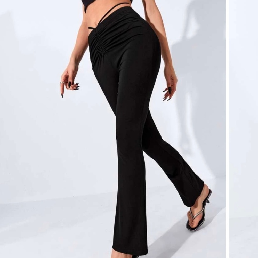 Ruched Cut Out Waist Flare Pants